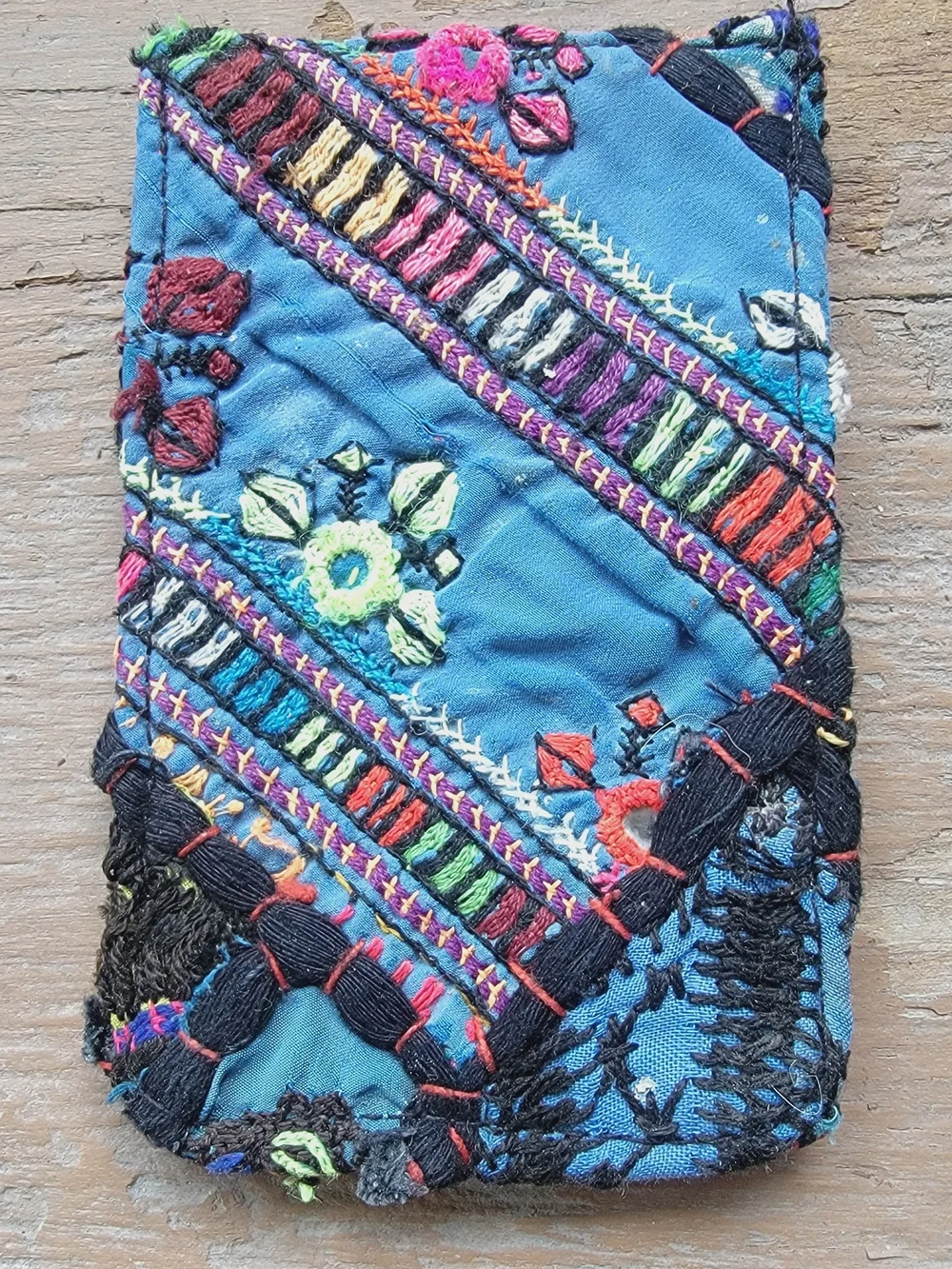 Free People embroidered banjara boho repurposed vtg leather wallet card case
